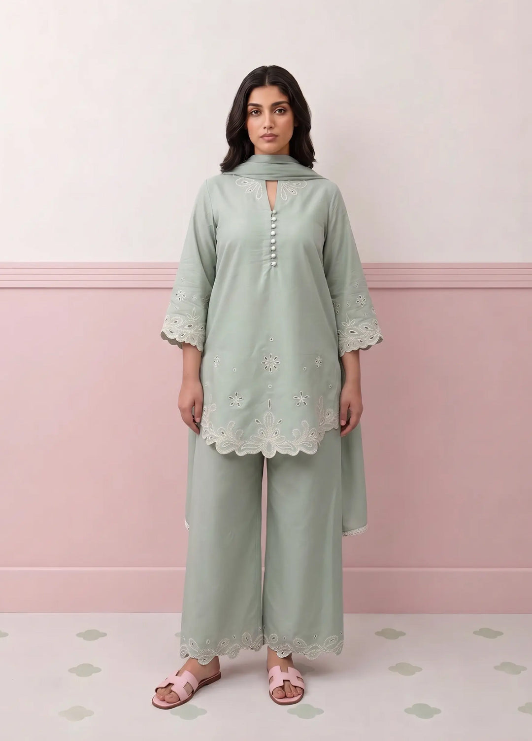 Scherezade Women RTW Embroidered Lawn Cotton 3 Piece Suit PINA COLADA - Casual Collection
