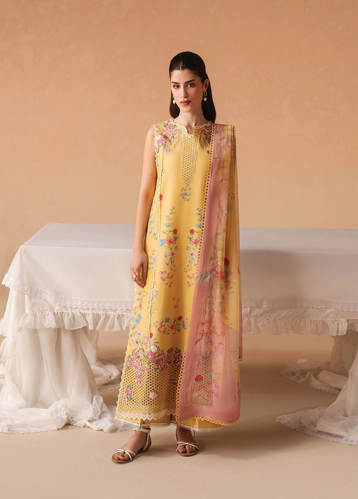 Haze A Prints by Afrozeh Unstitched Embroidered Lawn 3 Piece Suit AF26UAP Evania Yellow FWU-102 - Summer Collection