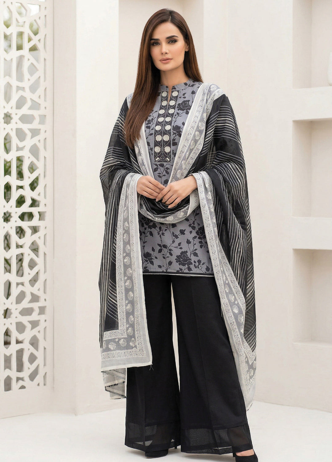 Black N White by Regalia Textiles Unstitched Printed Lawn 3 Piece Suit RG26ULBW D2 - Casual Collection