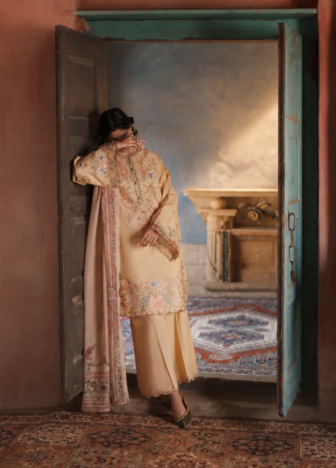 Before Sunset by Casual Lite RTW Embroidered Cotton Lawn 3 Piece Suit CL26PBS Golden Blossom - Casual Collection