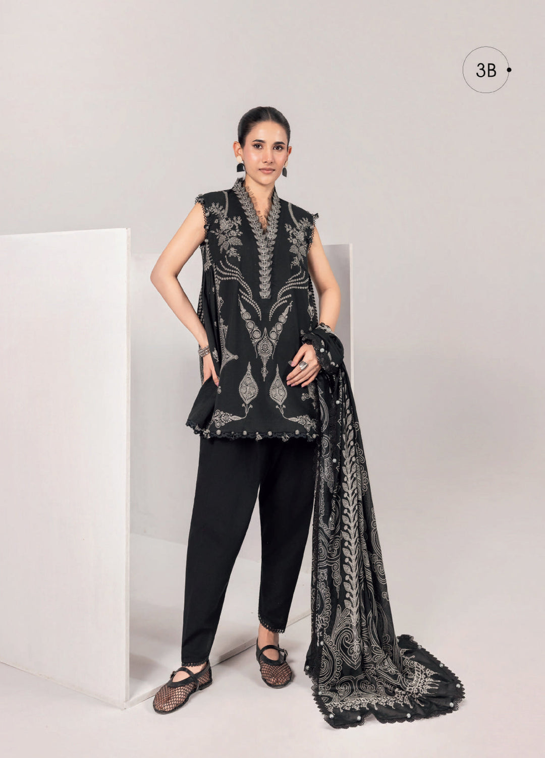 M Basics by Maria B Unstitched Embroidered Lawn 3 Piece Suit MB26UMB MB-CUSV13-3B - Summer Collection