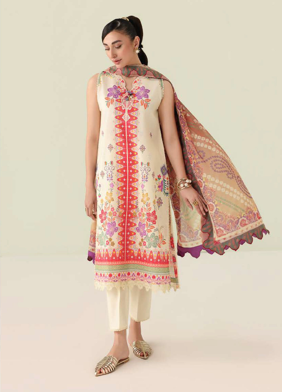 Rosette by Roheenaz Unstitched Lawn Embroidered 3 Piece Suit RNZ26UR Pastel Symphony-5A - Summer Collection