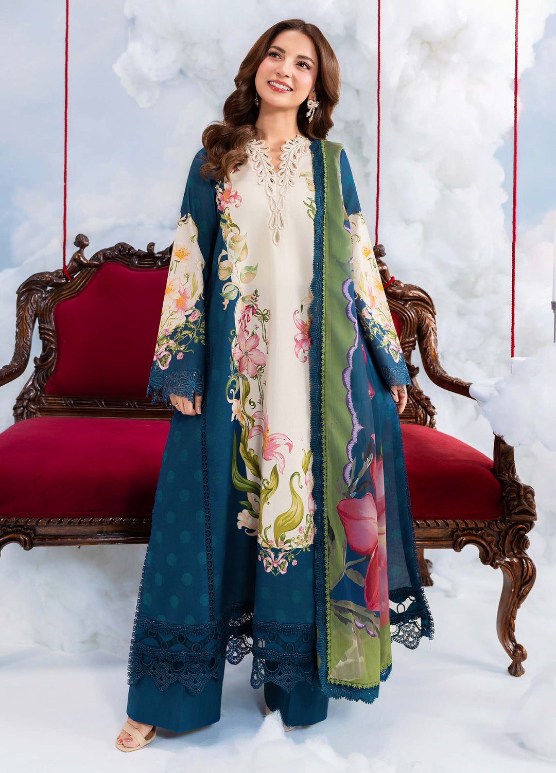 M Basics by Maria B Unstitched Embroidered Lawn 3 Piece Suit MB26SSEL MB-CUSV14-05B - Eid Collection