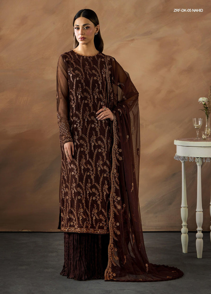 Dharkash by Zarif Unstitched Embroidered Net 3 Piece Suit ZR26UDN ZRF-DK-05 NAHID - Festive Collection
