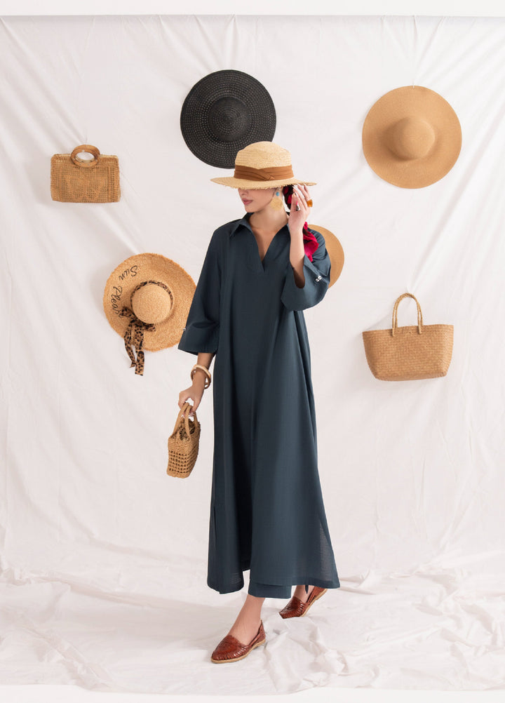 Like a Bird by Casuallite Women Pret Linen Solids Suits 2 Piece D-6 Coastal Muse - Winter Collection