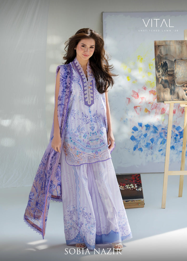 Vital by Sobia Nazir Unstitched Embroidered Lawn 3 Piece Suit SN26UVL 2B - Summer Collection