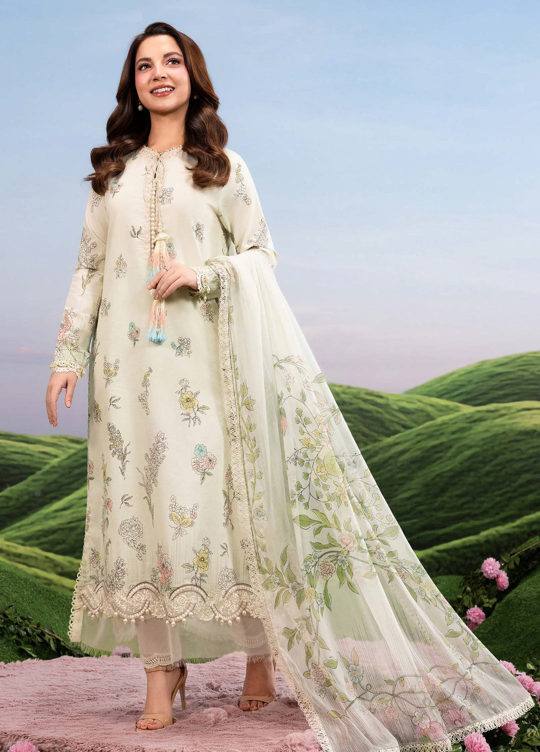 M Basics by Maria B Unstitched Embroidered Lawn 3 Piece Suit MB26SSEL MB-CUSV14-02A - Eid Collection