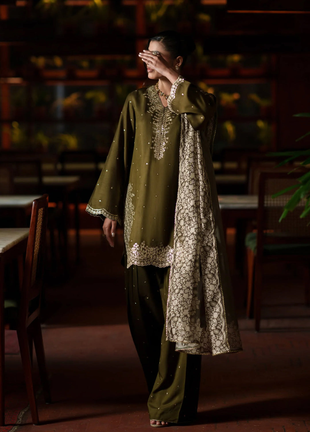 Eala by Casuallite RTW Embroidered Silk Viscose 3 Piece Suit CL26PSEA 06 VERDANT HEIRLOOM - Festive Collection