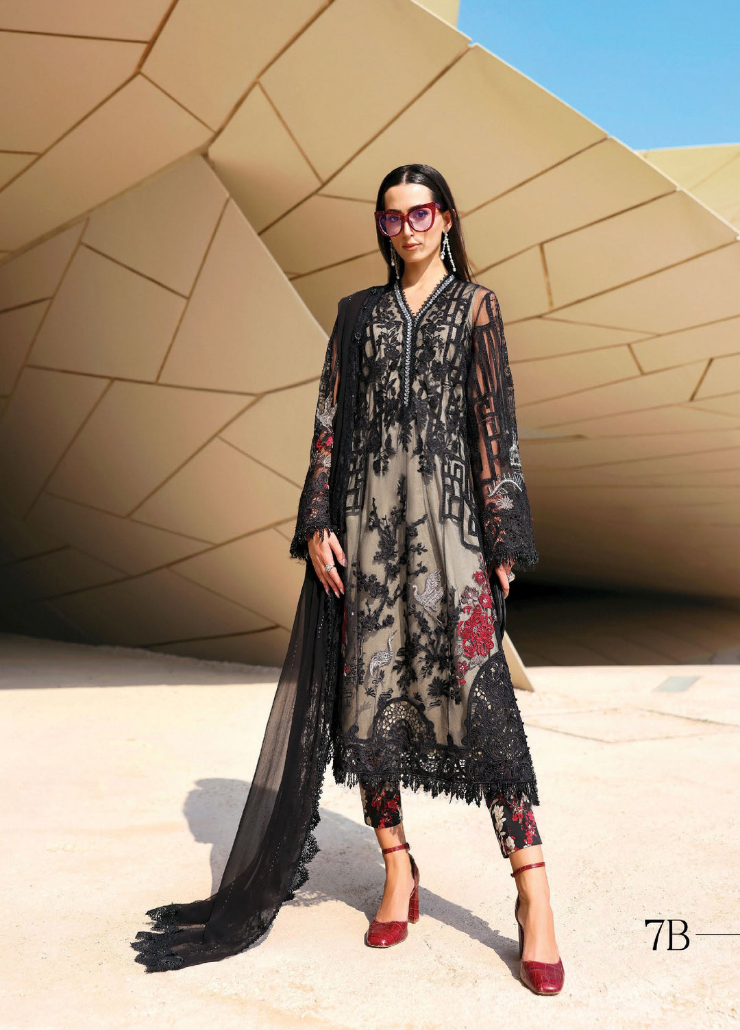 Maria B Unstitched Embroidered Luxury Lawn 3 Piece Suit MB26UEL 7B - Eid Collection