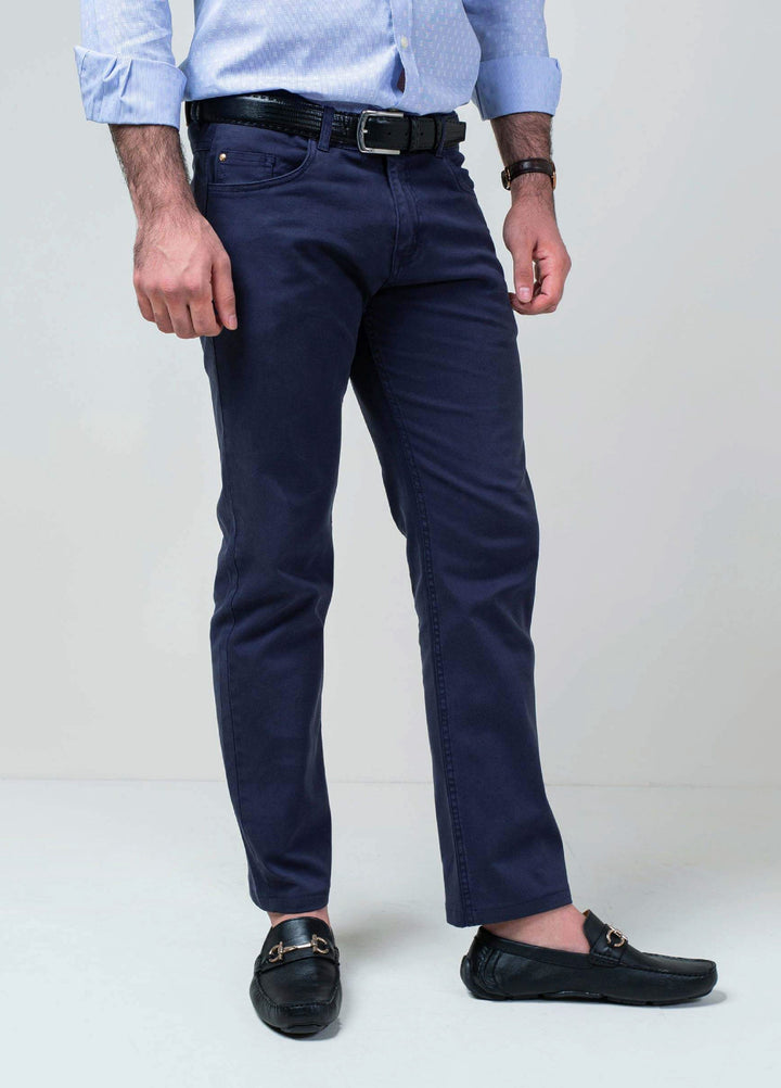 Brumano Solids Cotton Trouser Navy Blue Five Pocket Trouser