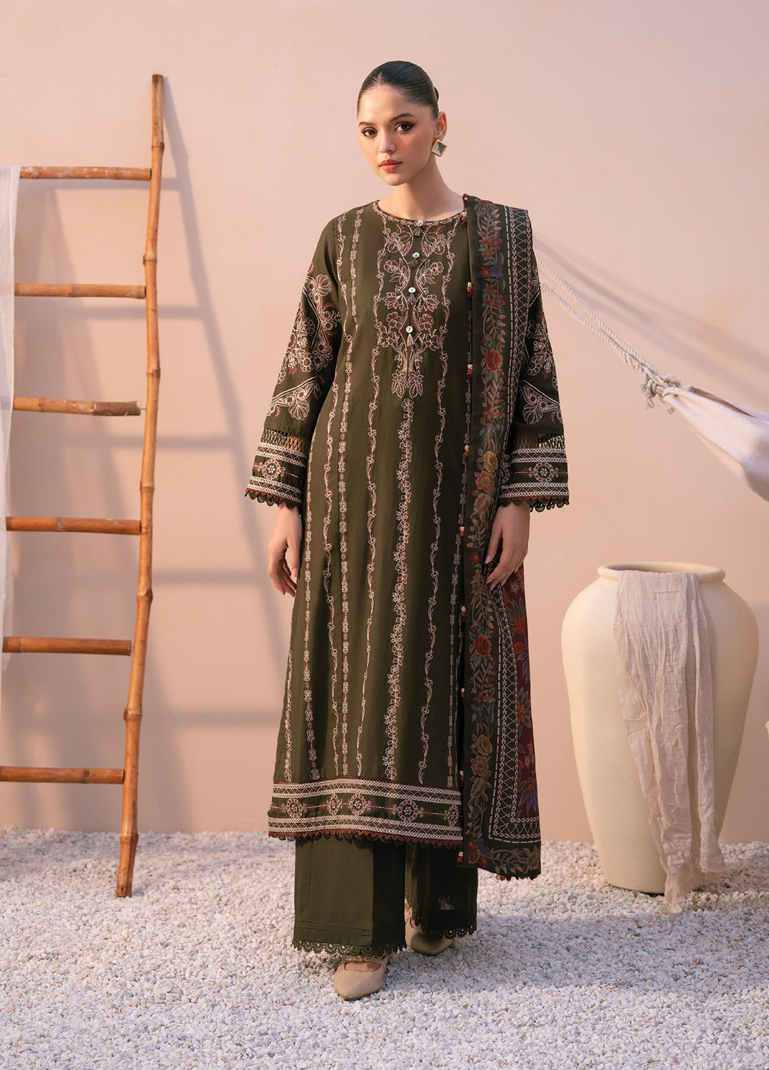 Xenia Unstitched Slub Khaddar Unstitched Embroidered Suits 3 Piece XE25SK D-06 Durrah - Winter Collection