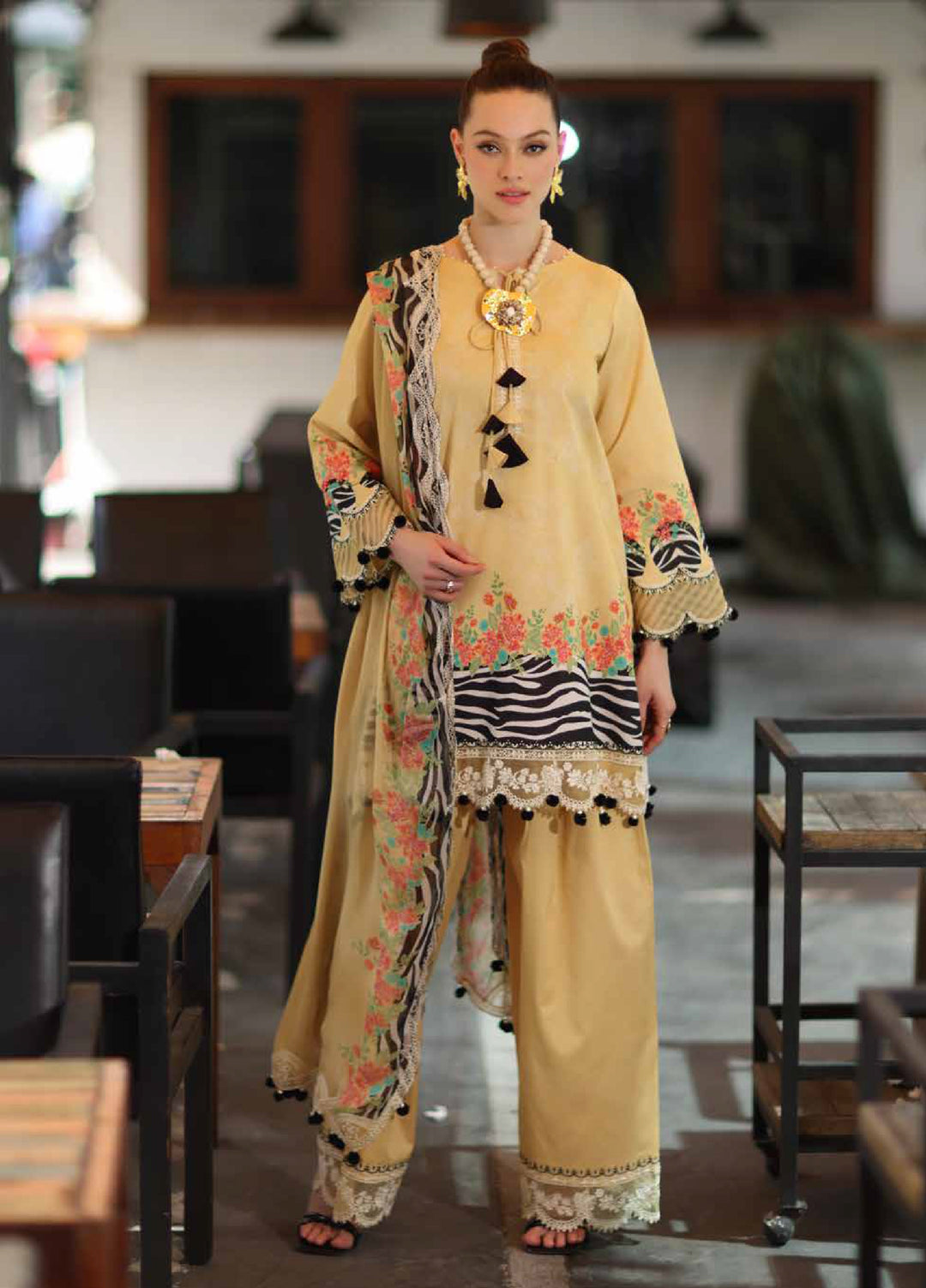 Combination by Charizma Unstitched Embroidered Luxury Lawn 3 Piece Suit CHR26UC CC6-06 - Summer Collection