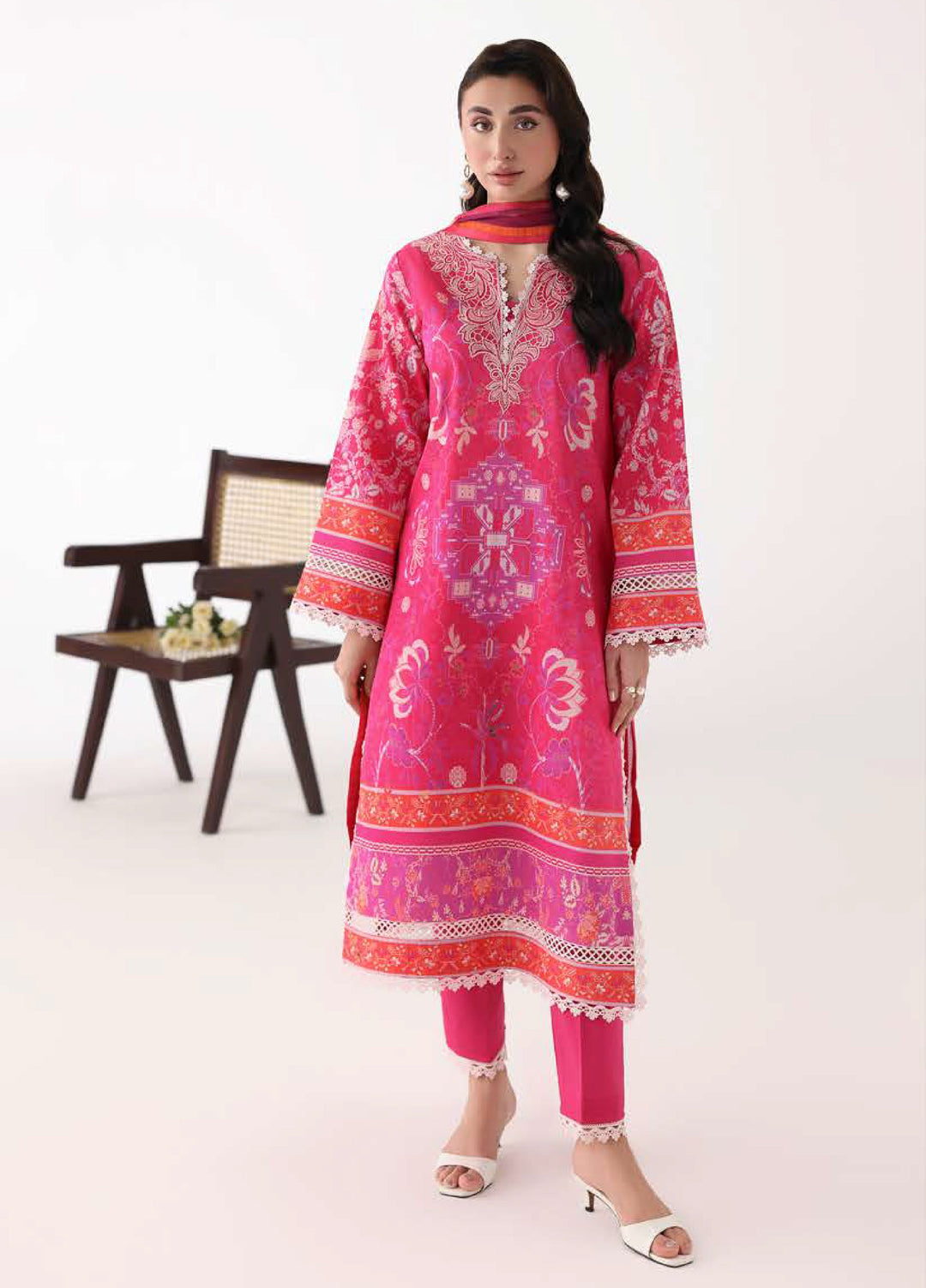 Rosette by Roheenaz Unstitched Lawn Embroidered 3 Piece Suit RNZ26UR Lumina-8A - Summer Collection