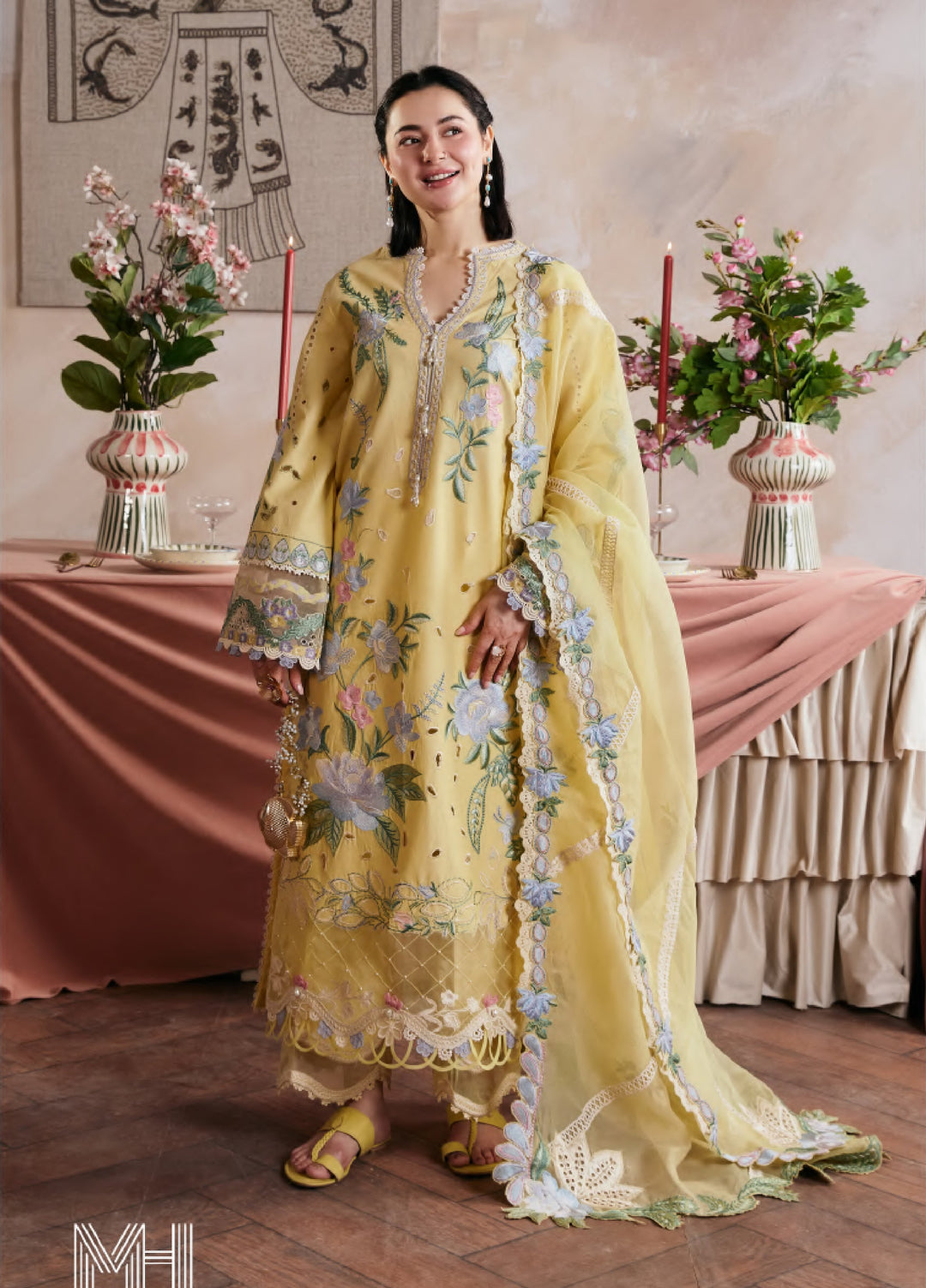 Maryam Hussain Unstitched Embroidered Lawn 3 Piece Suit MH26ULF Hamna - Festive Collection
