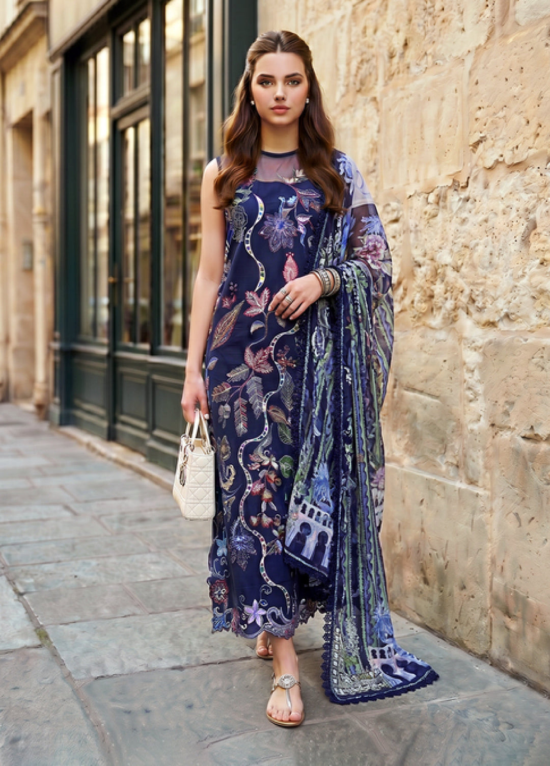 Asifa and Nabeel Unstitched Embroidered Lawn 3 Piece Suit AN26ULE Scarlet Blue VSL 26-04 - Eid Collection