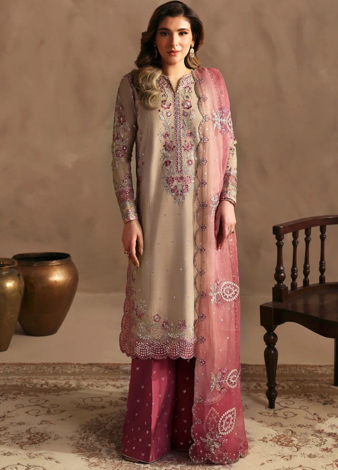 Xenia Formals Unstitched Embroidered Koraen Silk 3 Piece Suit XF26UF D-1 TAEEN - Festive Collection