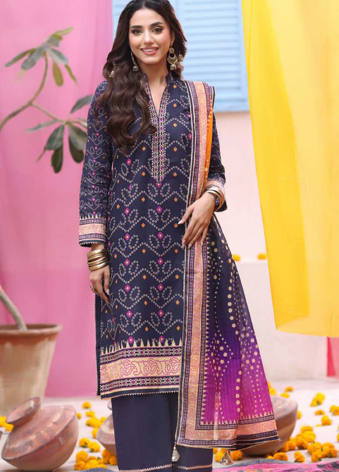 Heritage Series by AL Zohaib Unstitched Printed Chunri Lawn 3 Piece Suit AZ26UCH D-5 - Festive Collection