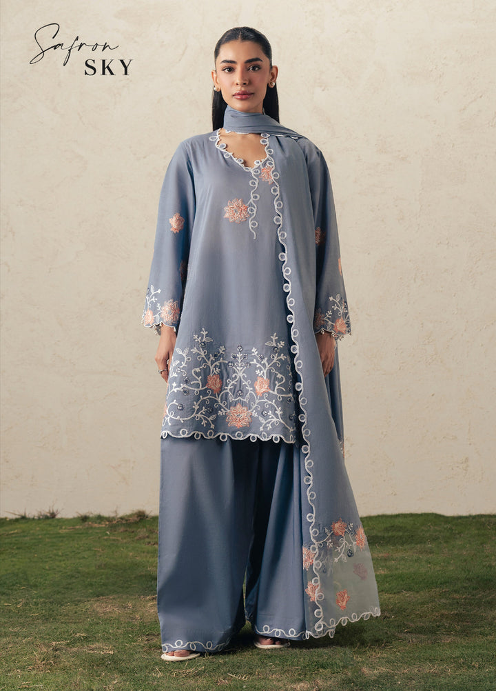 Moonsoon Edit by Cross Stitch Unstitched Embroidered Cambric 3 Piece Suit CS26UCM Safron Sky - Casual Collection