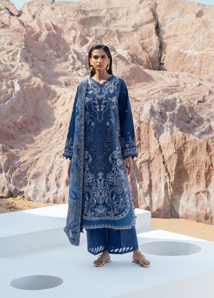 Florent Unstitched Embroidered Luxury Lawn 3 Piece Suit FL26UL FL-1B - Festive Collection