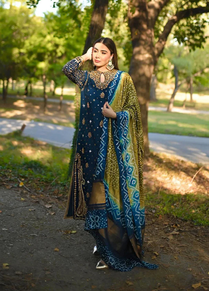 Luxe By Hues Atelier Women Pret 3 Piece Lakhnawi Blue Formal - Formals Collection