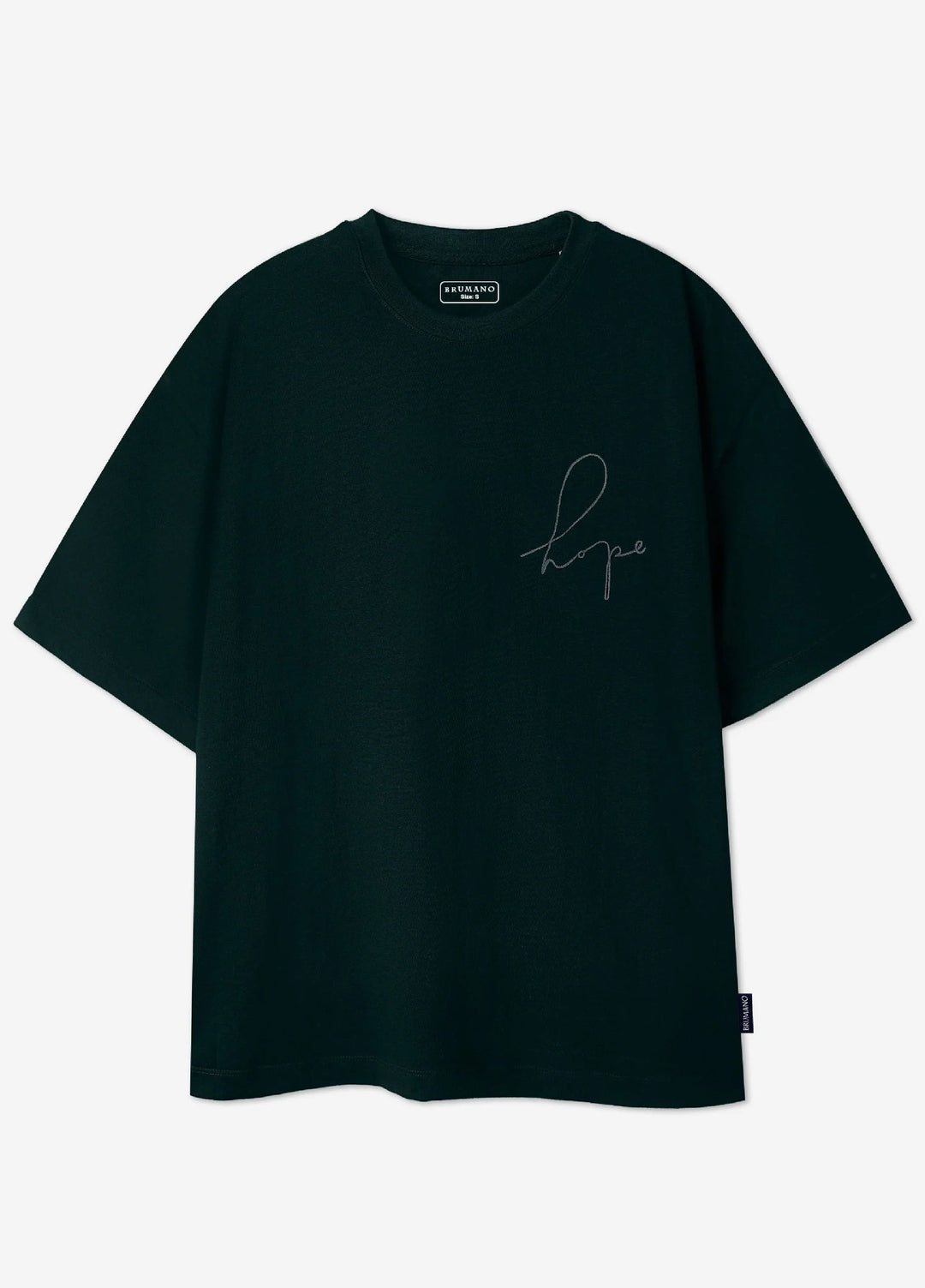 Brumano Cotton Printed Men - Dark Green Oversized T-Shirt With Minimalist 'Hope' Embroidery