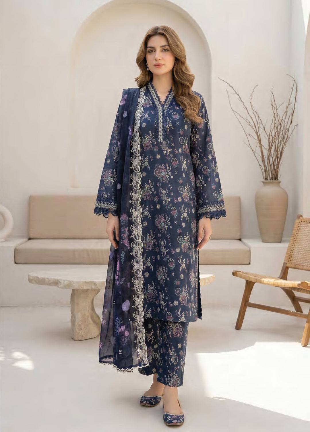 Lakhany Unstitched Printed Lawn 3 Piece Suit LSM26UP LG-RL-0471 - Casual Collection