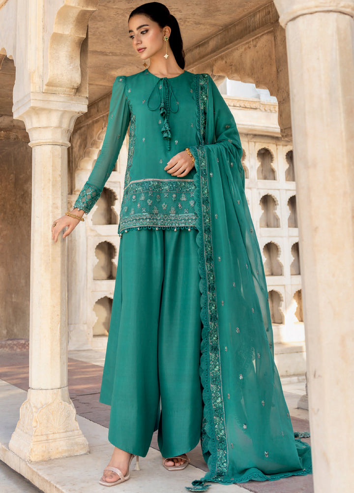 M basics by Maria B Unstitched Organza Embroidered Suits 3 Piece MB25WF D-803 Teal Green - Winter Collection