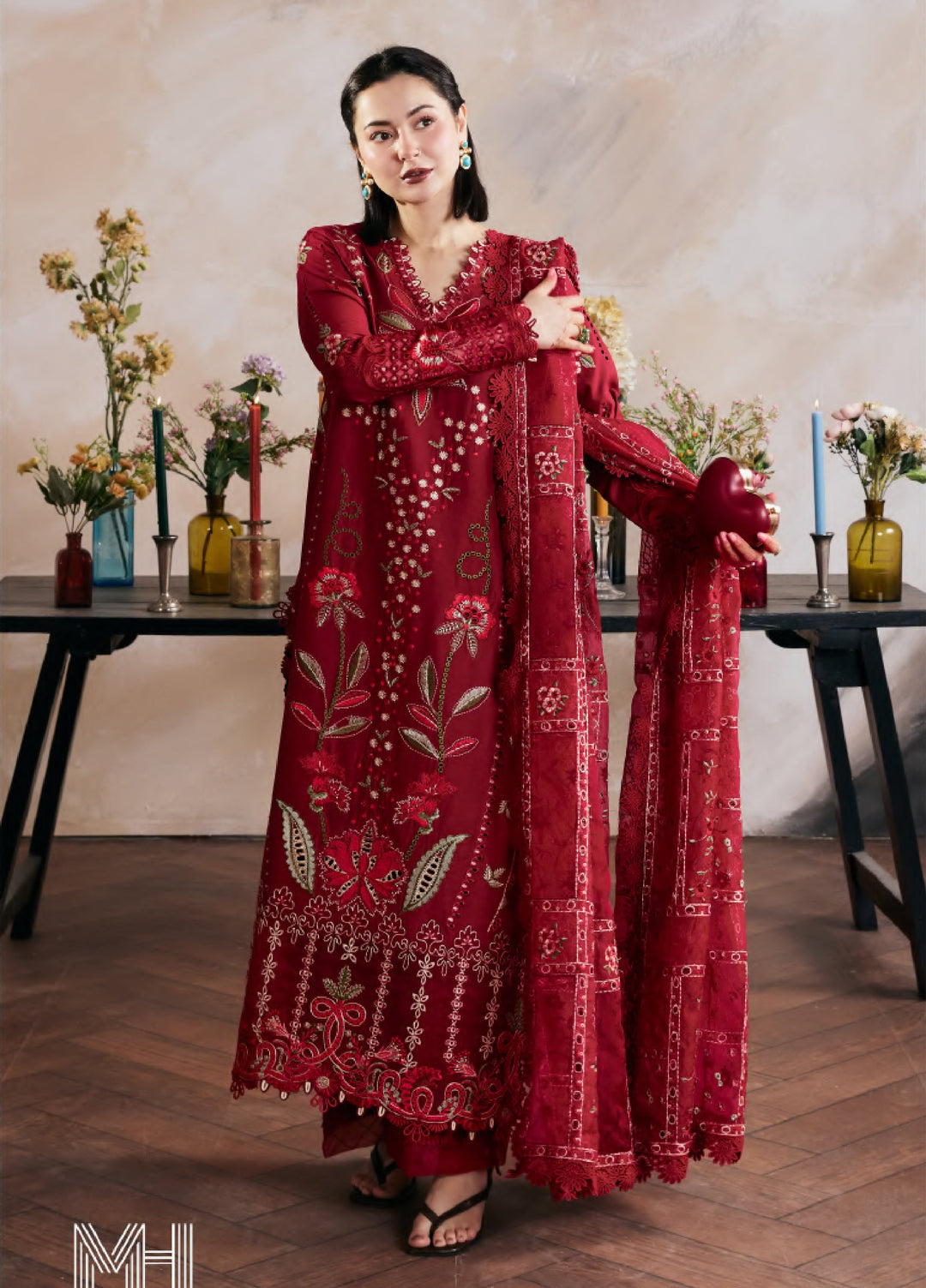 Maryam Hussain Unstitched Embroidered Lawn 3 Piece Suit MH26ULF Daneen - Festive Collection