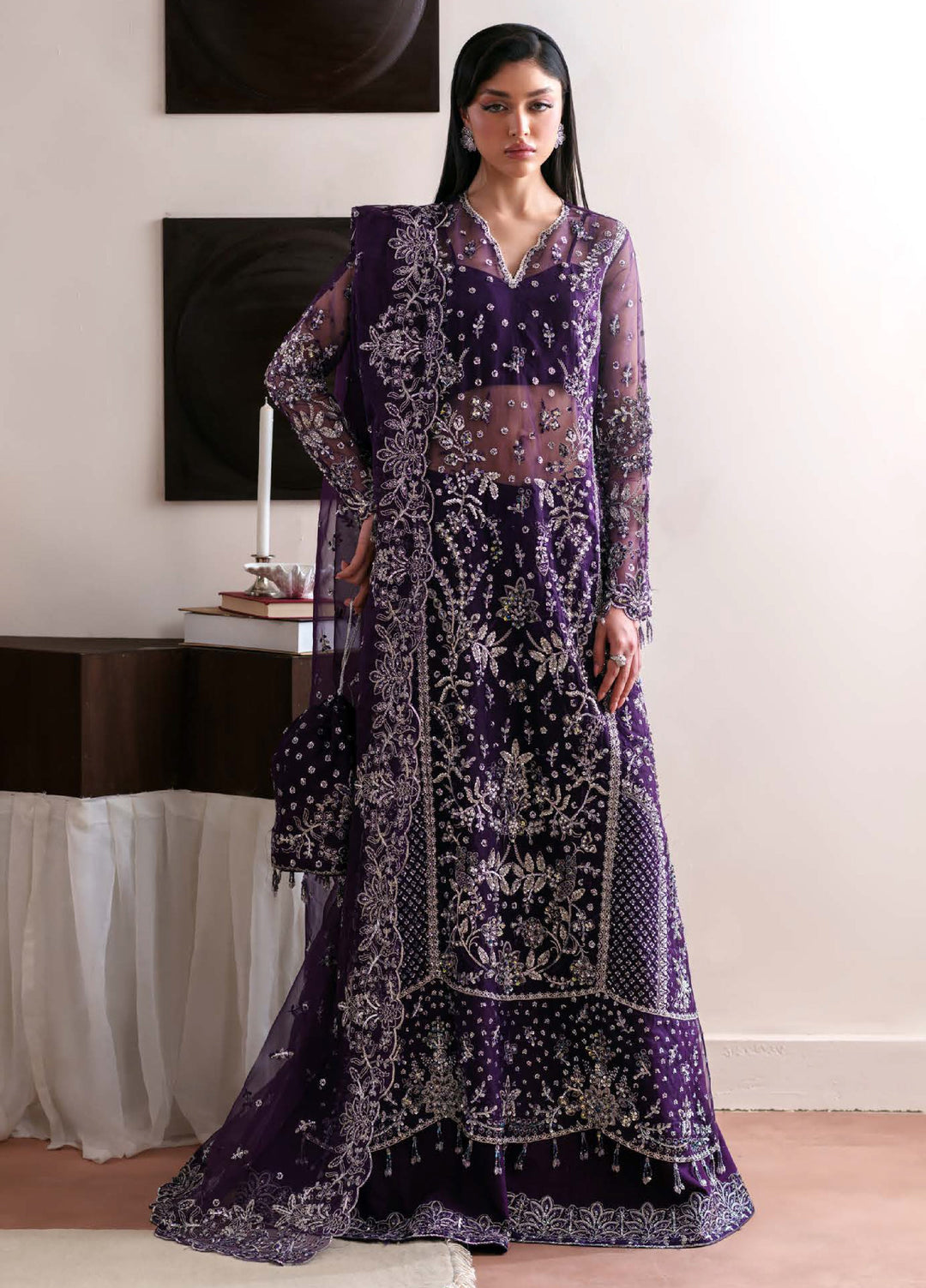 Starlet Jewels by Emaan Adeel Unstitched Embroidered Organza 3 Piece Suit EA26USF Tourmaline - Festive Collection