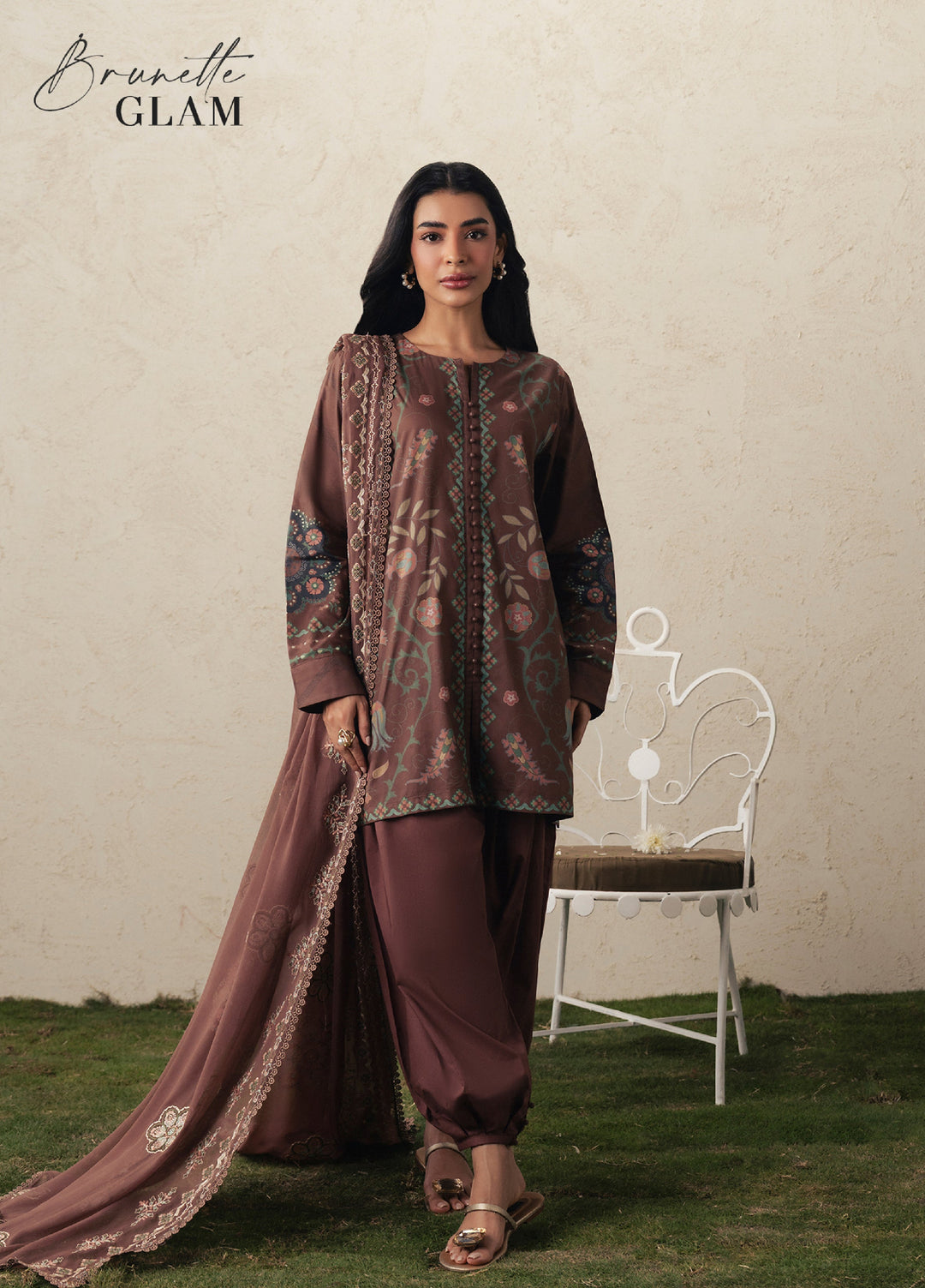 Moonsoon Edit by Cross Stitch Unstitched Printed Cambric 3 Piece Suit CS26UCM Brunette Glam - Casual Collection