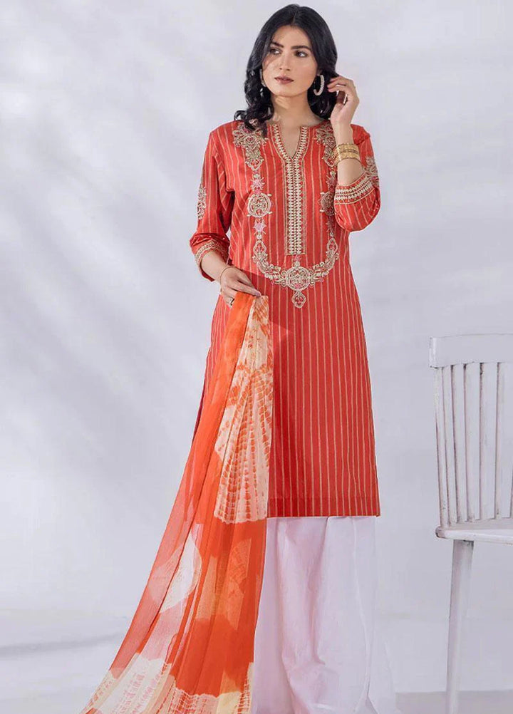 Malook By Shazia Ovais Pret Embroidered Lawn 3 Piece Suit MLK23D Aliana (Rust)