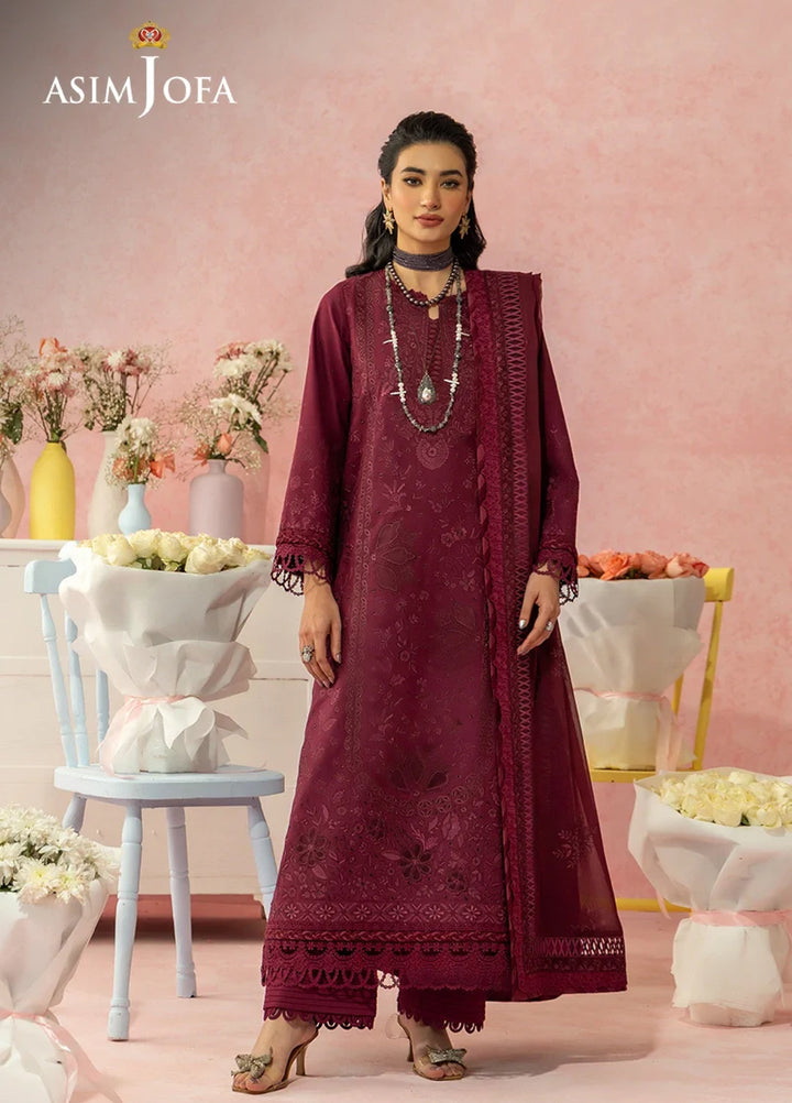 Asim Jofa Unstitched Embroidered Luxury Lawn 3 Piece Suit AJ26ULL AJULW-12 - Festive Collection