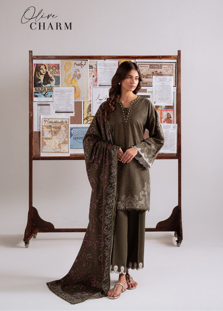 Cross Stitch Unstitched RTS Khaddar Embroidered Suits 3 Piece CS25KW D-07 Olive Charm - Winter Collection