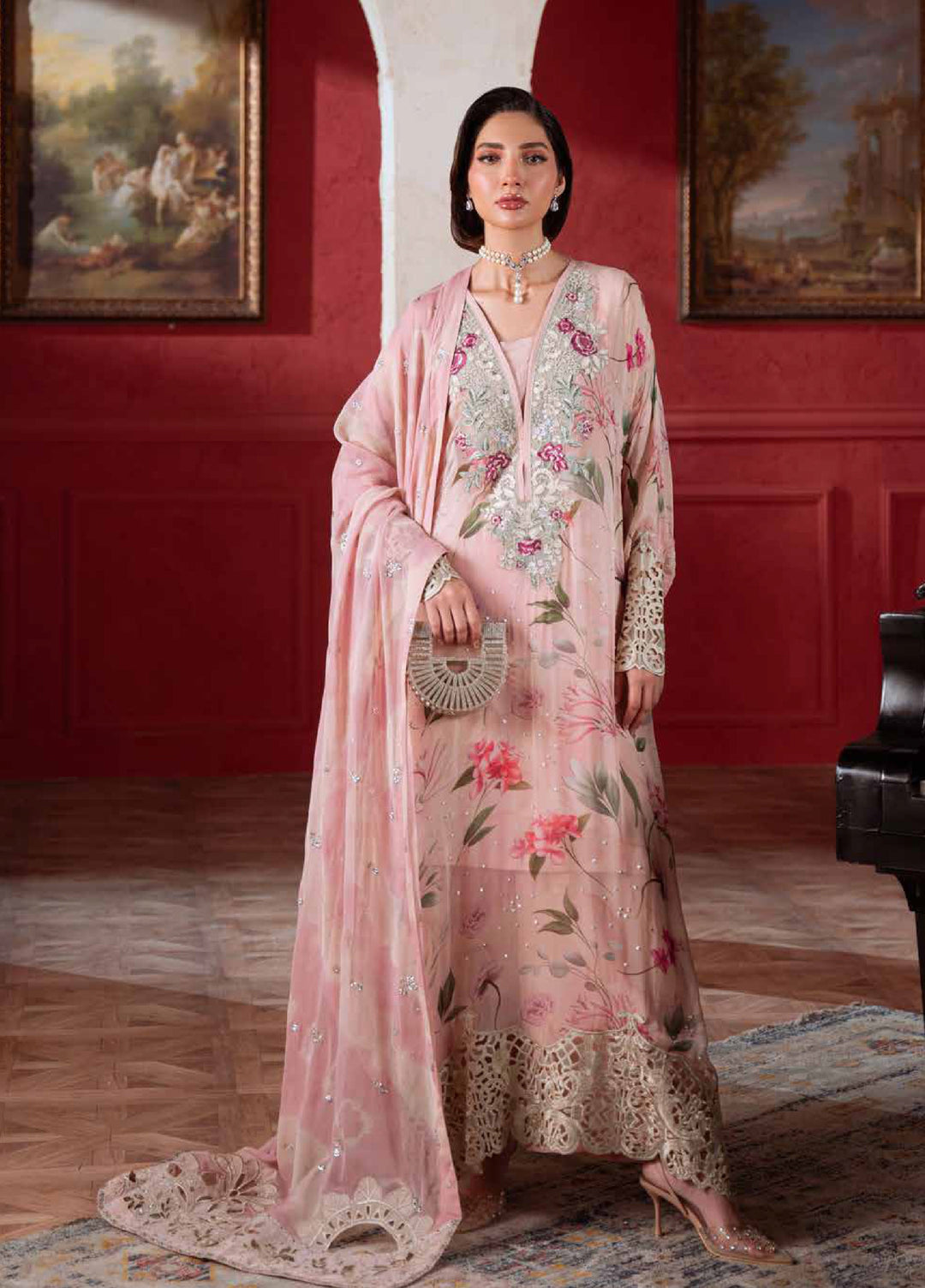 Amaya by Nureh Unstitched Embroidered Chiffon 4 Piece Suit NU26UCA AM-38 - Festive Collection