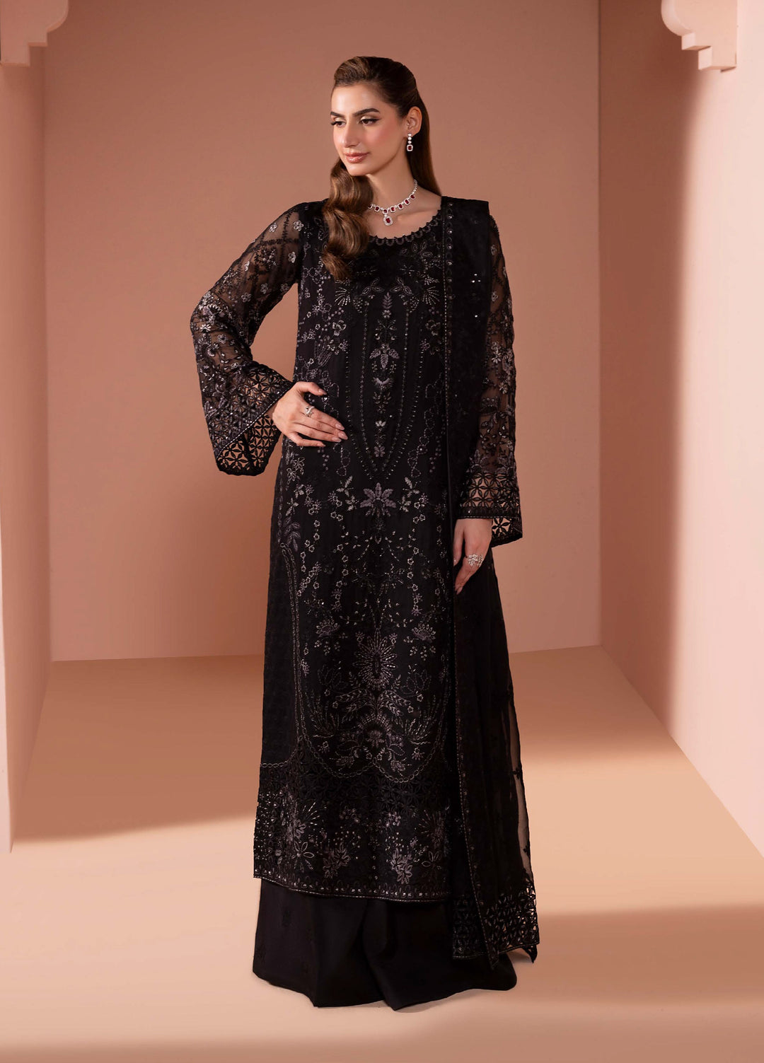 Murawwat by Lavish Premium Unstitched Luxury Chiffon Embroidered 3 peice LV25MC M-02 Midnight Luxe - Formals Collection
