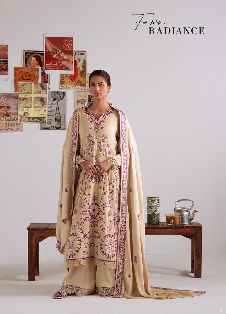 Cross Stitch Unstitched RTS Linen Embroidered Suits 3 Piece CS25LW D-01 Fawn Radiance - Winter Collection