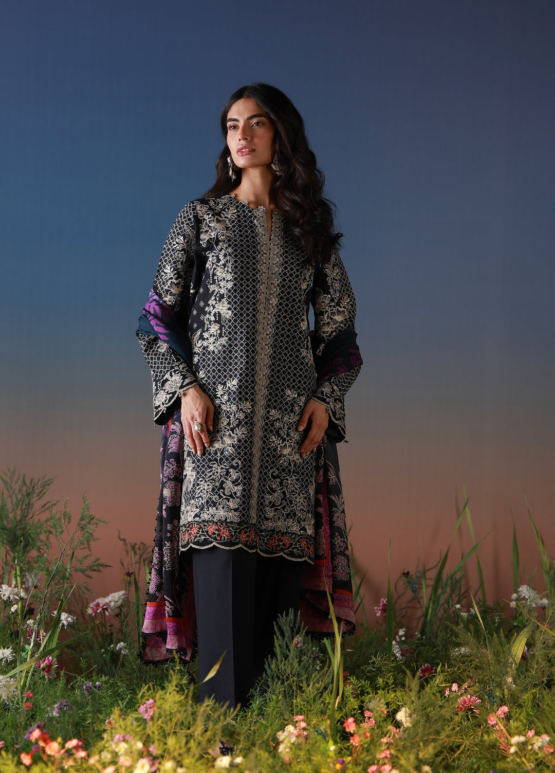 Mirha by Sahar Unstitched Embroidered Lawn 3 Piece Suit SS1-26-36 Noir Ecru - Summer Collection