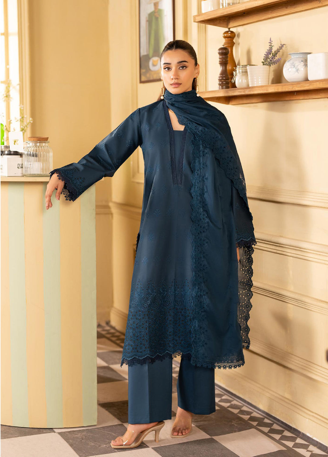 Raha by Rajbari Unstitched Premium Chikankai Embroidered Lawn 3 Piece Suit RB26UCRL D-4 - Summer Collection