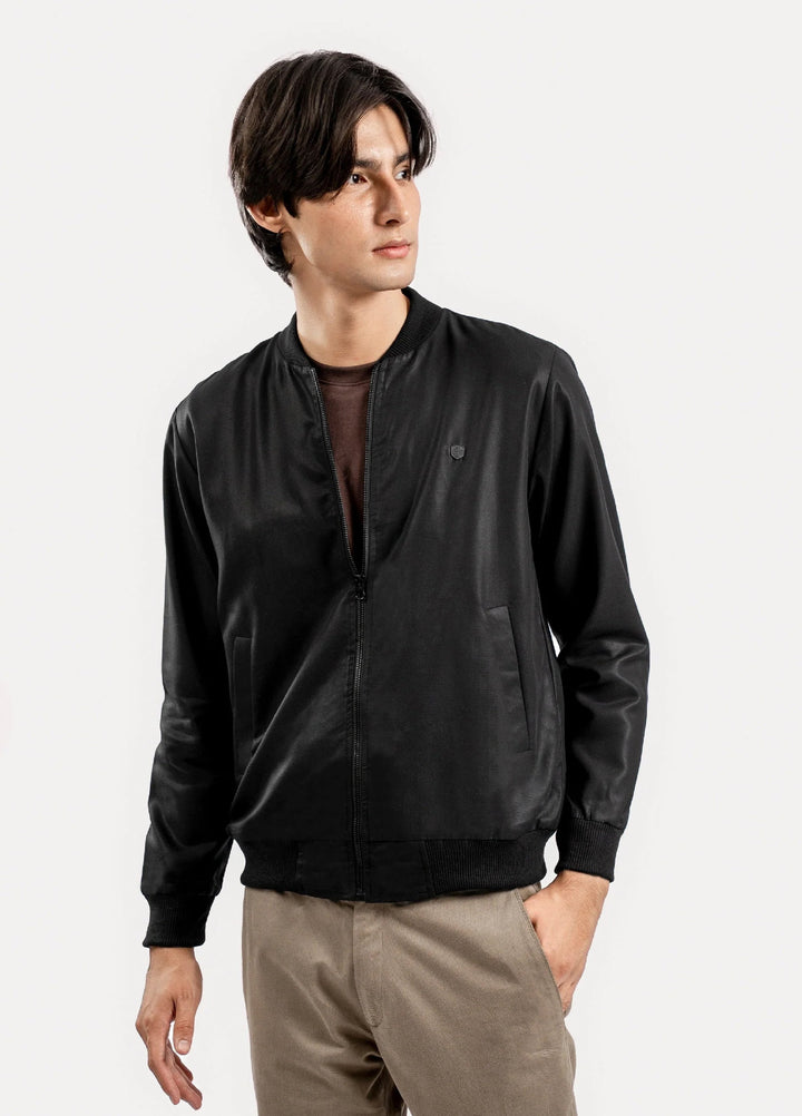 Brumano Pret Solids Polyester 1 Piece Black Light Weight Bomber Jacket