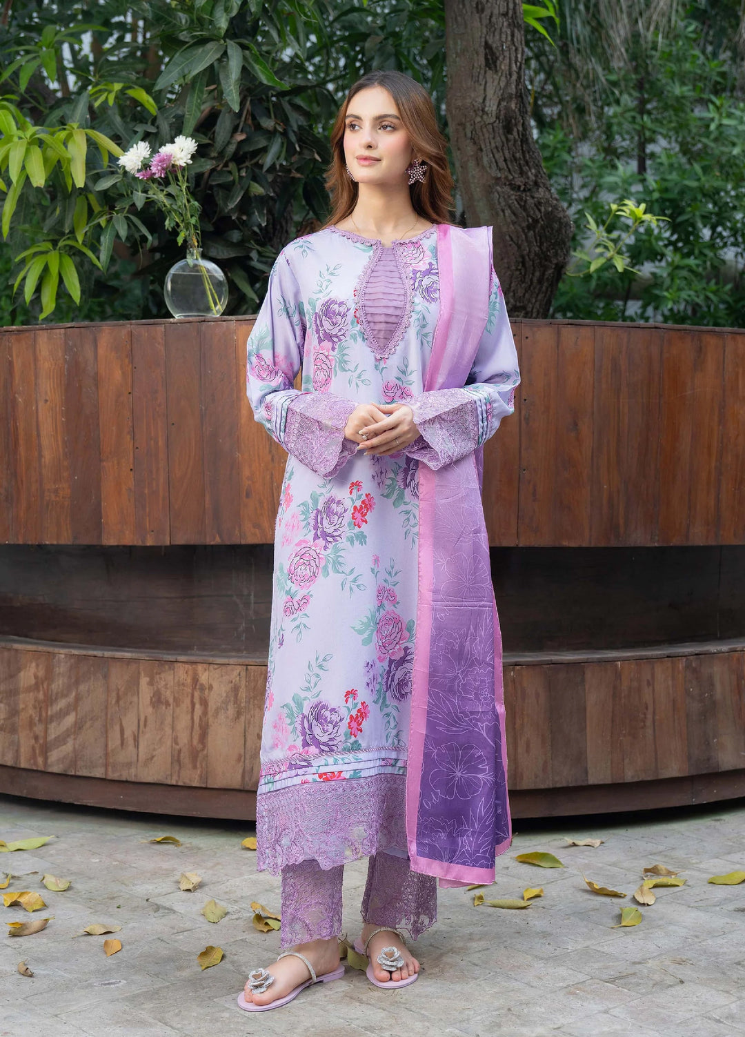 Mah e Noor Intermix by Panache 3 Piece Raw silk Lavender Bloom - Winter Collection