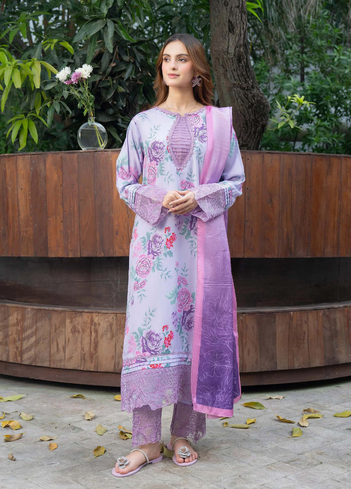 Mah e Noor Intermix by Panache 3 Piece Raw silk Lavender Bloom - Winter Collection