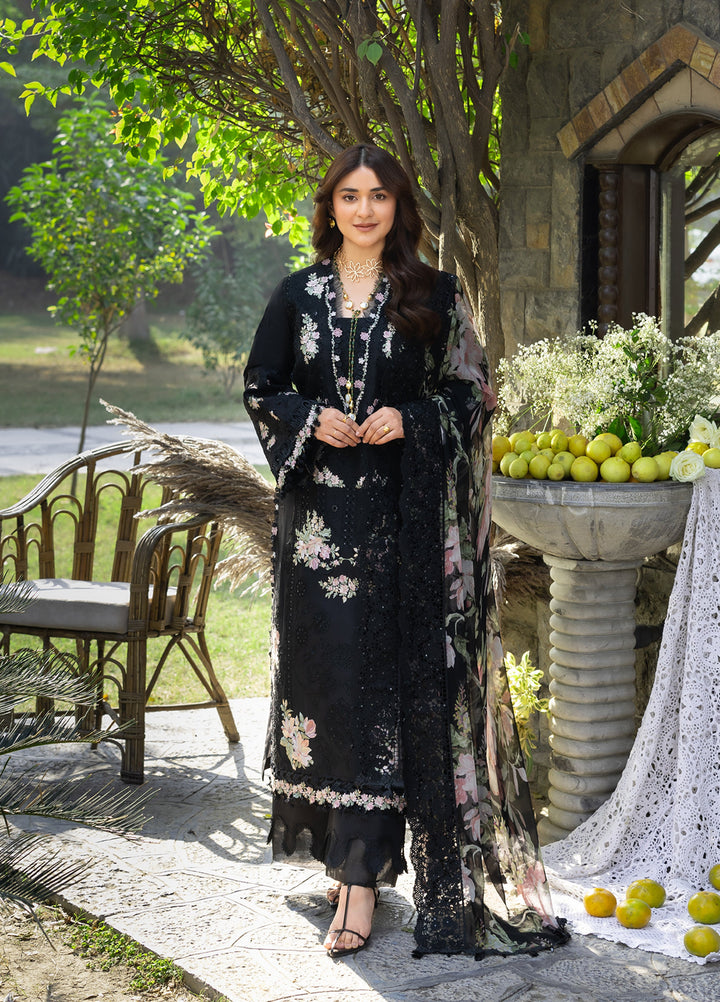 Elaf Premium Unstitched Embroidered Luxury Lawn 3 Piece Suit EL26UPL ELY-2B MIDNIGHT BLOSSOM - Summer Collection