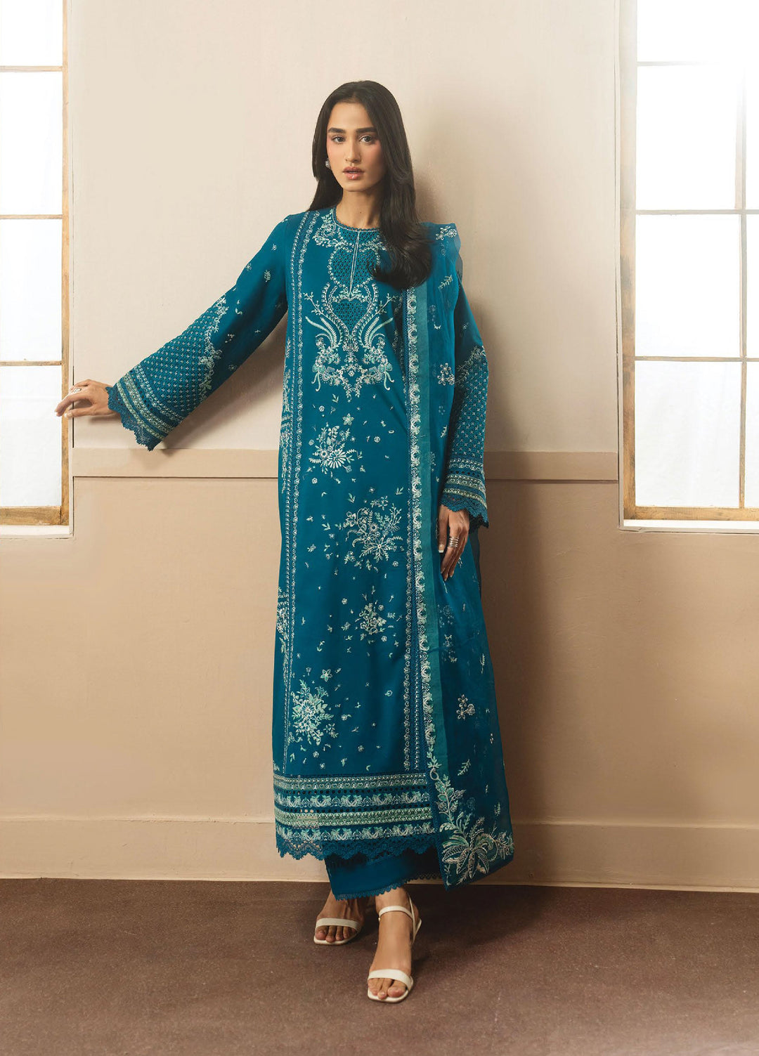 Whisper by Ayzel Unstitched Embroidered Lawn 3 Piece Suit AAF26ULW Olive ZWU-0140-3PO - Eid Collection