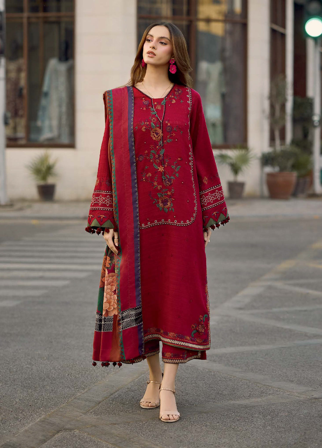 Poshima by Charizma Unstitched Embroidered Peach Leather Suits 3 Piece CHR26PU PSW5-29 - Winter Collection