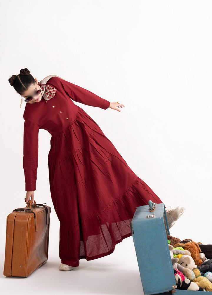 Like a Bird by Casuallite Women Pret Linen Solids Suits 2 Piece D-5 Crimson Drift - Winter Collection