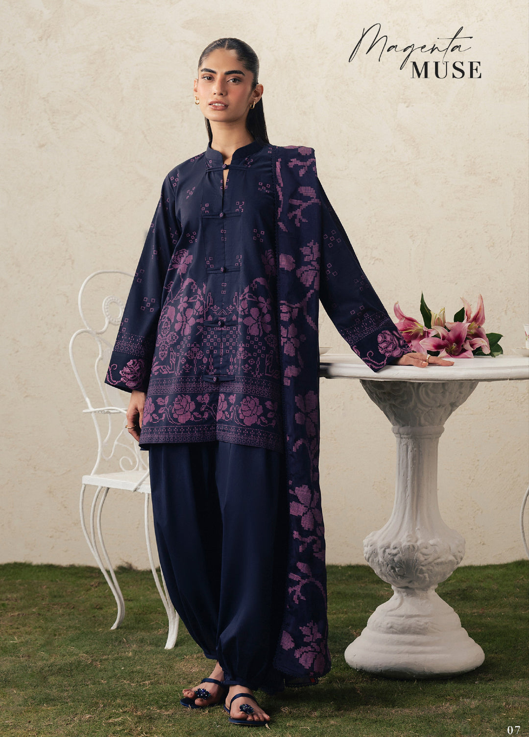 Moonsoon Edit by Cross Stitch Unstitched Printed Cambric 3 Piece Suit CS26UCM Magenta Muse - Casual Collection