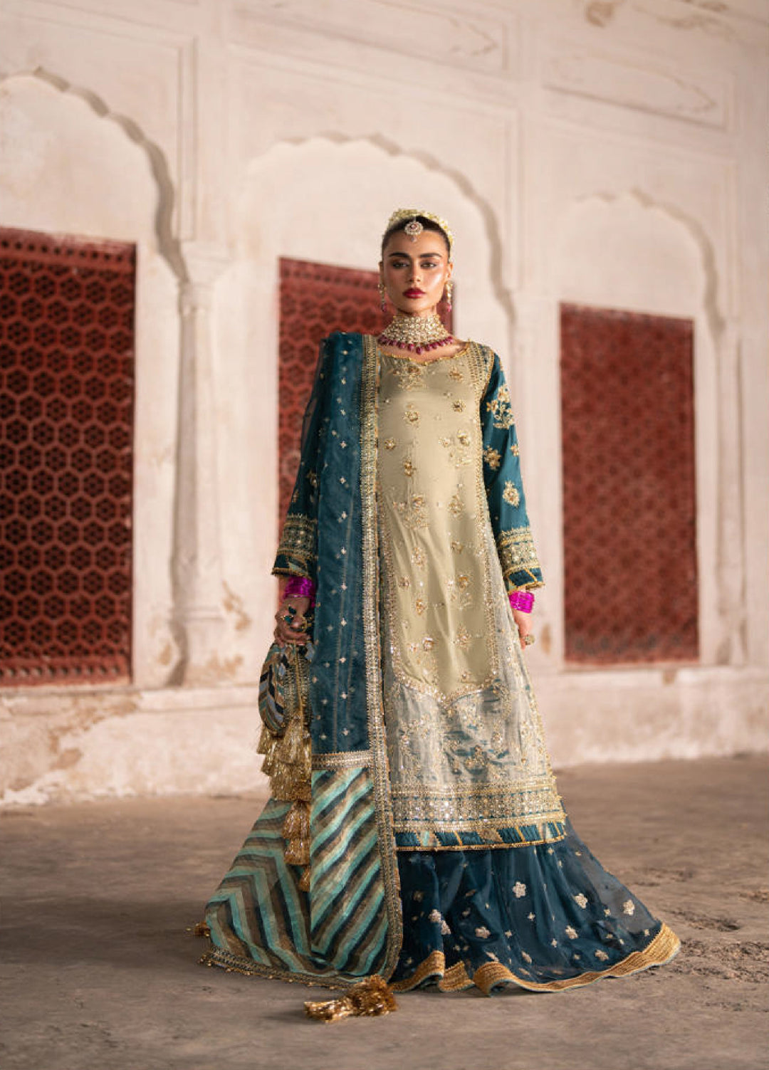 Zarlish Makhfi by Mohsin Naveed Ranjha Unstitched Embroidered Tissue Suits 3 Piece MNR25ZM Lehar - Festive Collection