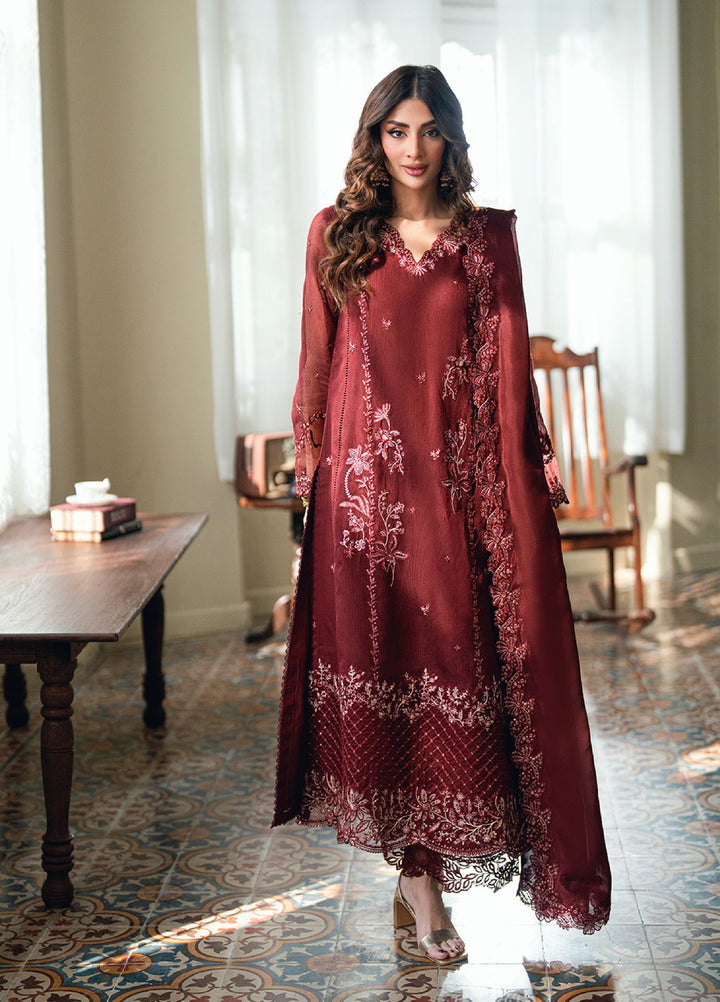 Eid Ensembles by Azure Unstitched Embroidered Khaddi Net 3 Piece Suit AZ26UEE ES-137 Hibiscus - Eid Collection