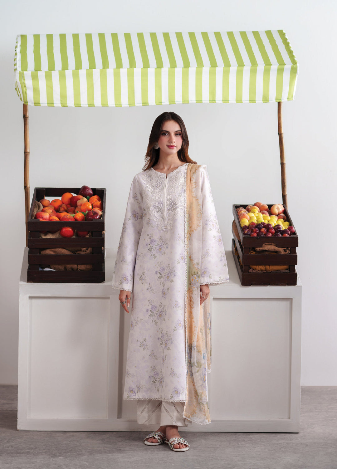Summer Diary by Neeshay Unstitched Printed Lawn 3 Piece Suit NSH26SD Ivory Bloom - Casual Collection