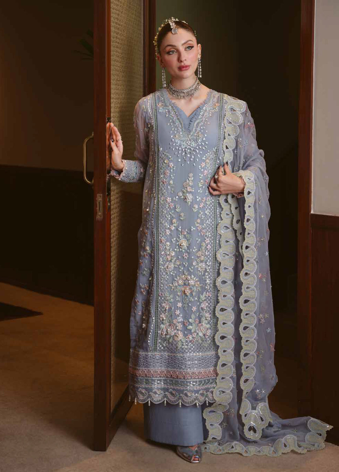 Elaya by Nureh Unstitched Embroidered Chiffon 4 Piece Suit NU26UEF NEL-94 - Festive Collection